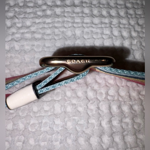 Coach Rainbow Stripe Canvas Webbing Purse Strap Chalk Leather Trim Gold Hardware - Picture 5 of 14